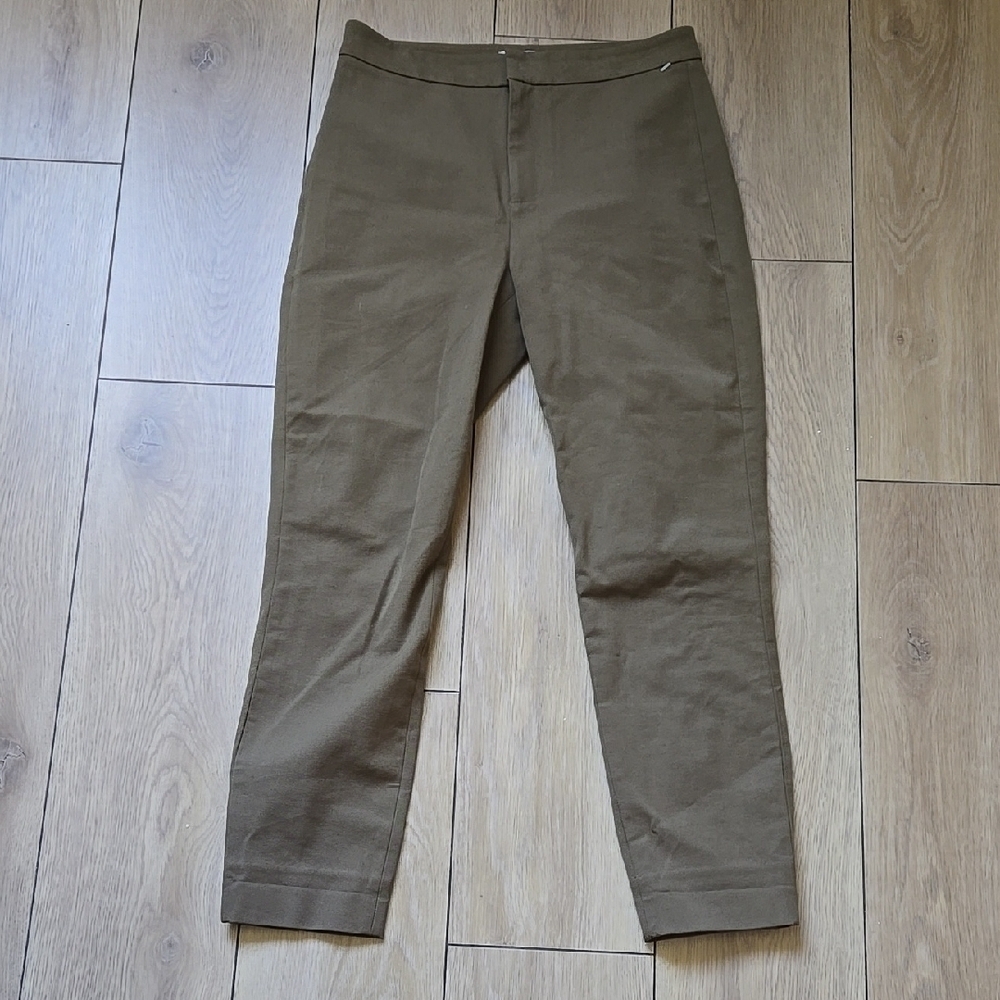 Everlane The Fixed-Waist Stretch Cotton Pants Military Olive Green Sz 2